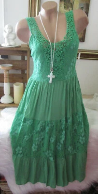 Italy Häkel Spitze Kleid Träger Blogger Sommer Hippie Smaragd IBIZA 36 38 40 - Bild 1 von 4