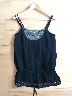 MATTHEW WILLIAMSON BUTTERFLY Talla 10 Negro Adornado Cami Chaleco Tirantes Top Foto 1 de 4