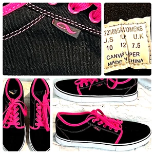 Adio Mujer Talla 10 Lona Negra Rosa Cordones Skater Streetwear Tenis Zapatos - Imagen 1 de 9
