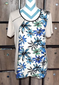 Camiseta GAIA B Marfil Floral Hecha en Italia Nueva con Etiquetas XL Viscosa Elastano Manga Gorra - Imagen 1 de 5