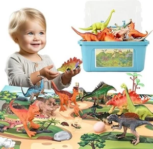 Dinosaur Toy Figure Play set & Pullback Cars, Mat, Trees & Portable Storage Box - Picture 1 of 7