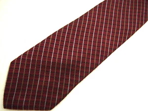 Joesph & Feiss Gold Mens Necktie Tie Burgundy Red White Checkered 57" - Picture 1 of 4