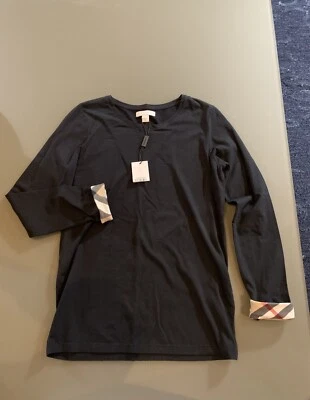 Auténtico Top Clásico BURBERRY Niña Negro Algodón Cuello Redondo Nuevo con Etiquetas 12 Foto 1 de 4