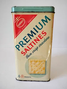 Vintage Saltine Cracker Tin Nabisco Premium Galletas Saltinas 60s MCM Canister - Picture 1 of 8