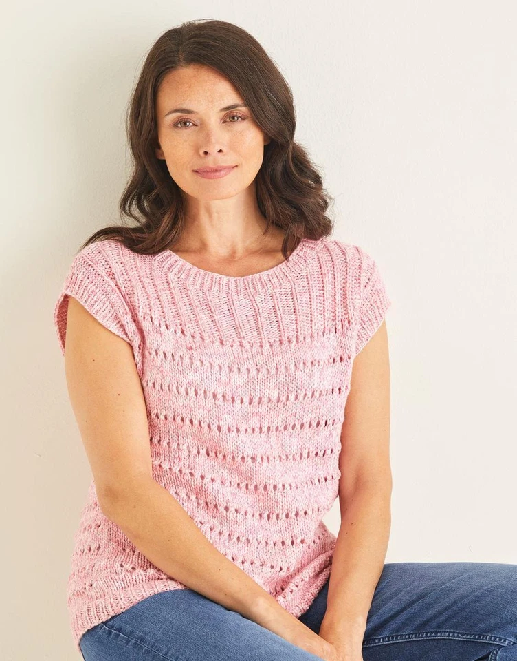 Sirdar 10109 Knitting Pattern Womens Lacy Summer Top in No 1 Stonewashed Aran