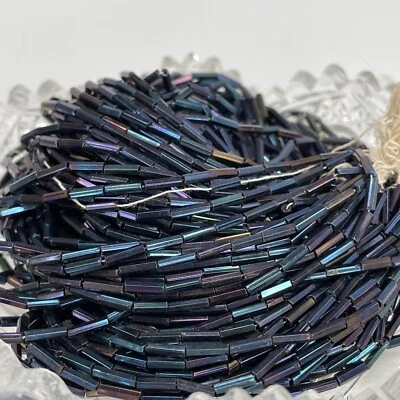 Multi HANK ~ BLUE IRIS ~ MICRO MINI BUGLE GLASS BEADS Strands Vintage Old Tube - Image 1 of 3