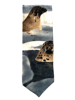 Corbata de hombre vintage con sello de especies en peligro de extinción 100 % seda Foto 1 de 2