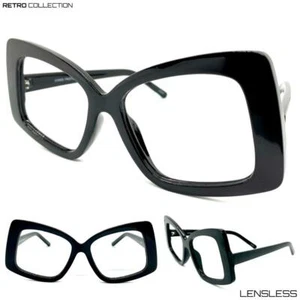 Gafas para ojos sin lentes clásicas RETRO de gran tamaño marco negro grande solo SIN lentes - Imagen 1 de 7