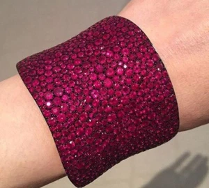 Ruby Cuff 925 Sterling Silver Bracelets Shiny Broad Statement Jewelry - Picture 1 of 5