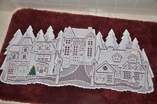 Heritage Alpine Lace table runner of Victorian houses, Christmas approx 36"x 16"