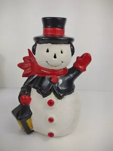 Vintage Ceramic Mold Christmas Snowman Light Hand painted Made red black 9" tall - Picture 1 of 10