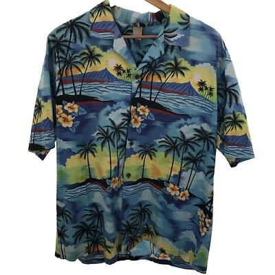 Camisa Aloha Republic Talla XL Árboles Tropicales Puesta de Sol Floral Hawaiana Resort Wear Foto 1 de 4