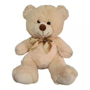 Hug Fun Plush Teddy Bear Beige 15 Inch Plush Stuffed Animal With Gold Bow - Picture 1 of 5