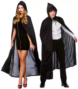 Simple Halloween Black Hooded Cape Unisex 140cm Cosplay Dress up Costume - Picture 1 of 1