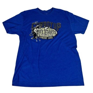 Cowboy Up Boot Barn Rodeo Graphic T-Shirt Men's Size XL Blue Pullover Western - Picture 1 of 3