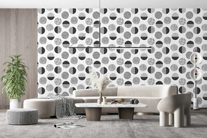 Abstraction Black White Modern Wallpaper Circles Mural - Picture 1 of 9