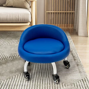 Low Height Footstool W/Backrest Wheels Foot Rest Footrest Stool Office Home Shop - Picture 1 of 12