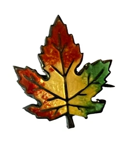 STERLING SILVER AND MULTI COLORED ENAMEL CANADIAN MAPLE LEAF PIN BROOCH - Picture 1 of 3