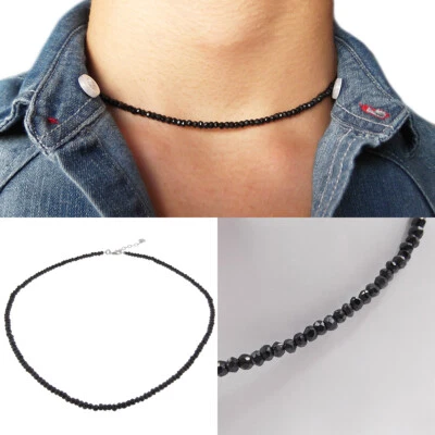 Collana da uomo in argento 925 girocollo surfista con pietre dure Spinello nero - Immagine 1 di 4