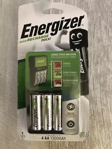 ENERGIZER ACCU Recharge MAXI Rechargeable Battery Charger +4 x AA BATTERIES NEW - Picture 1 of 2