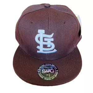 St. Louis Cardinals Baseball Cap Fitted Hat Flat Brim Dark Brown Size 7 5/8 *New - Picture 1 of 4