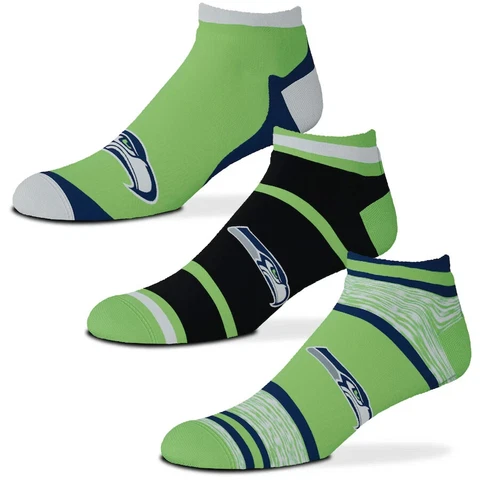 For Bare Feet Seattle Seahawks Cash Three-Pack Ankle Socks Medium M 5-10 W 6-11 Cover