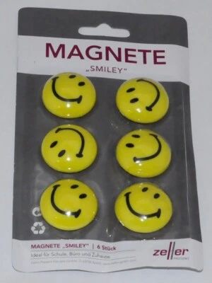 6 Pinnwand-Magnete SMILEY rund Ø3,0cm Kühlschrankmagnet Zeller