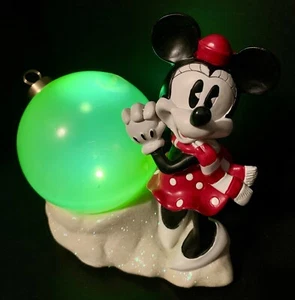 Disney Minnie Mouse Natale Festività Illumina Figura Verde Ornamento ammaccato - Foto 1 di 8