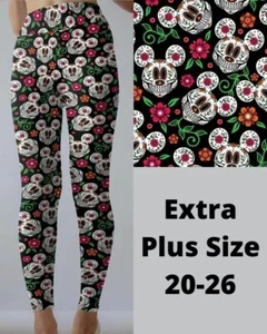 Mickey Mouse Sugar Skull Halloween Women's Leggings TC2 Extra Plus Size 20-26 - Picture 1 of 2