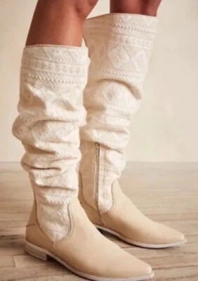 Botas holgadas FREE PEOPLE Bren color crudo textil/cuero EE. UU. 10 / UE 40 NUEVAS venta al por menor $298 Foto 1 de 4