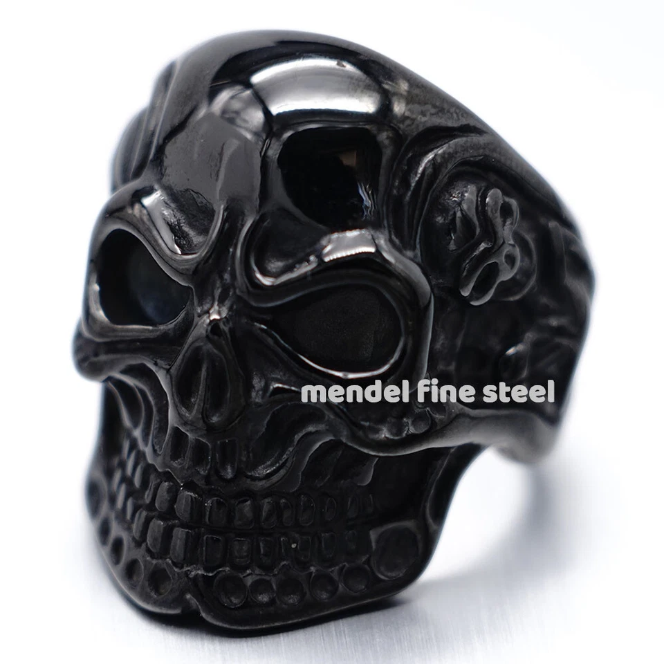 Anillo calavera de motociclista gótico de acero inoxidable negro enchapado en oro MENDEL para hombre talla 7-15 Foto 1 de 4