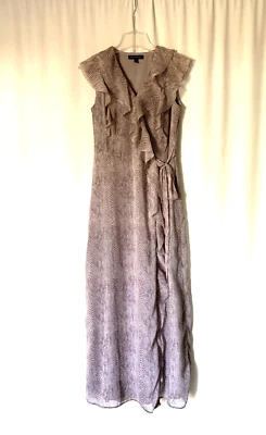 Vestido feminino Banana Republic 2 maxi longo envoltório estampa animal babados sem mangas - Imagem 1 de 4