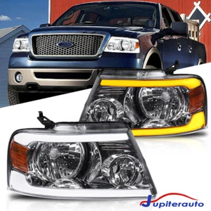 Chrome LED DRL Turn Signal Headlight For 2004-2008 Ford F-150 Lincoln Mark LT - Picture 1 of 16