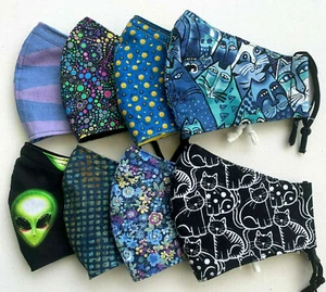 Handmade Cotton Face Mask with Filter Pocket Nose Wire Hospital Approved Design - Picture 1 of 28