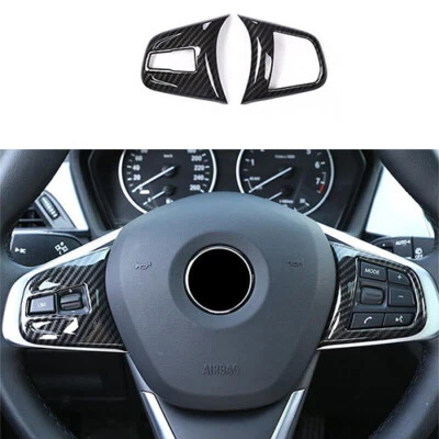 Cubierta de botón de volante estilo fibra de carbono 2 piezas para BMW X2 2018-2021 Foto 1 de 4