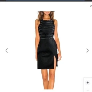 NWT Lucy & Co Black Scuba Dress Faux Leather Stripe Womens Size Small - Picture 1 of 8