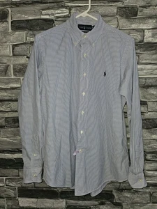 Camicia vintage Ralph Lauren personalizzata da uomo taglia M blu a righe L/S con bottoni - Foto 1 di 9