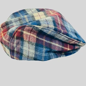 VTG Pendleton Wool Newsboy Driving Cap Hat Large Blue Red Plaid Check Golf - Picture 1 of 4