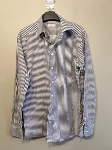 Camisa de Vestir Eton 16 41 Para Hombre Calce Contemporáneo Rayas Libélula Gris Blanco Algodón - Imagen 1 de 8