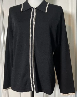 Suéter Oscar De La Renta Negro Mezcla Seda Abotonable Talla Mediana Chic Negocios Foto 1 de 4