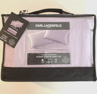 NIP Karl Lagerfeld Washed Super Soft Queen 6 Piece Sheet Set Violet Lavender - Image 1 of 4