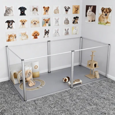 6 Panels Small Animals Acrylic Playpen Guinea Pigs Hedgehogs Clear Cage with Mat - Image 1 of 4