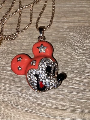 Betsey Johnson моды оранжевый эмаль и кристалл Micky мыши ожерелье  - Изображение 1 из 4