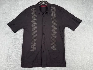Sobrino Guayabera Shirt Adult Small Black Floral Rayon Polyester Blend - Picture 1 of 13