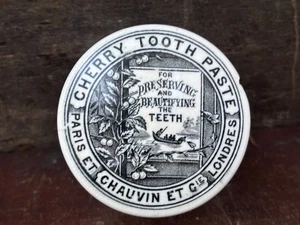 59559 Old Vintage Antique Printed Ironstone Tooth Paste Pot Lid Chauvin - Picture 1 of 13