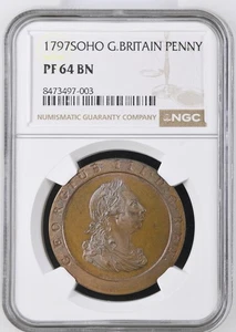 GREAT BRITAIN 1797 Soho Copper Penny Coin NGC PF64 BN Birmingham Mint George III - Picture 1 of 4