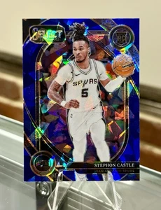 2024-25 Panini Select STEPHON CASTLE RC 292 COURTSIDE SP BLUE CRACKED ICE Prizm - Foto 1 di 2