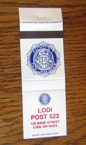 AMERICAN LEGION POST #523 MATCHBOOK COVER: LODI, OHIO EMPTY MATCHCOVER -A9 - Picture 1 of 2