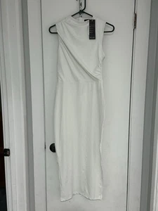 NWT Mirol Womens Dress Size S White High Neck Tight Fitting Long Maxi Slit Zip - Picture 1 of 5