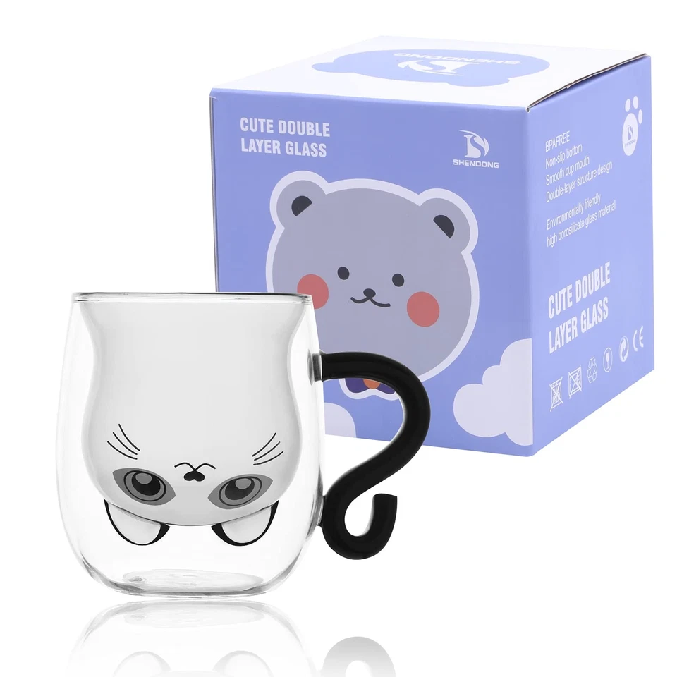 Lindas tazas para gatos con mango lindas tazas gato té taza de café 8,5 oz taza de leche doble... Foto 1 de 4